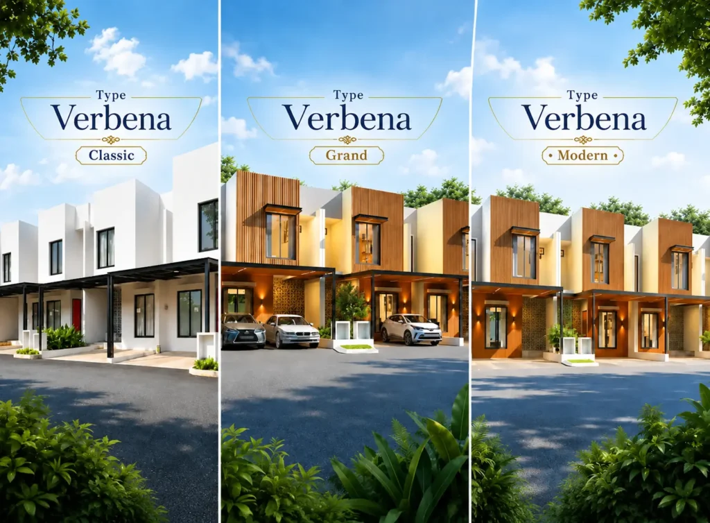 perbandingan tipe verbena classic modern grand green serpong bintaro